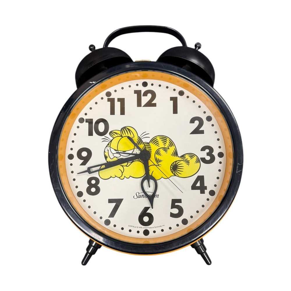 Sunbeam Garfield Alarm Clock Unisex 12" Yellow Good Vintage 1978 Twin Bell